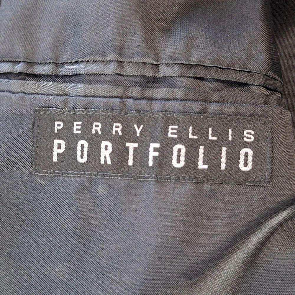 Perry Ellis Portfolio Suit Mens 44 36x31 Gray Wool Ventless 2 Btn 2 Piece Formal